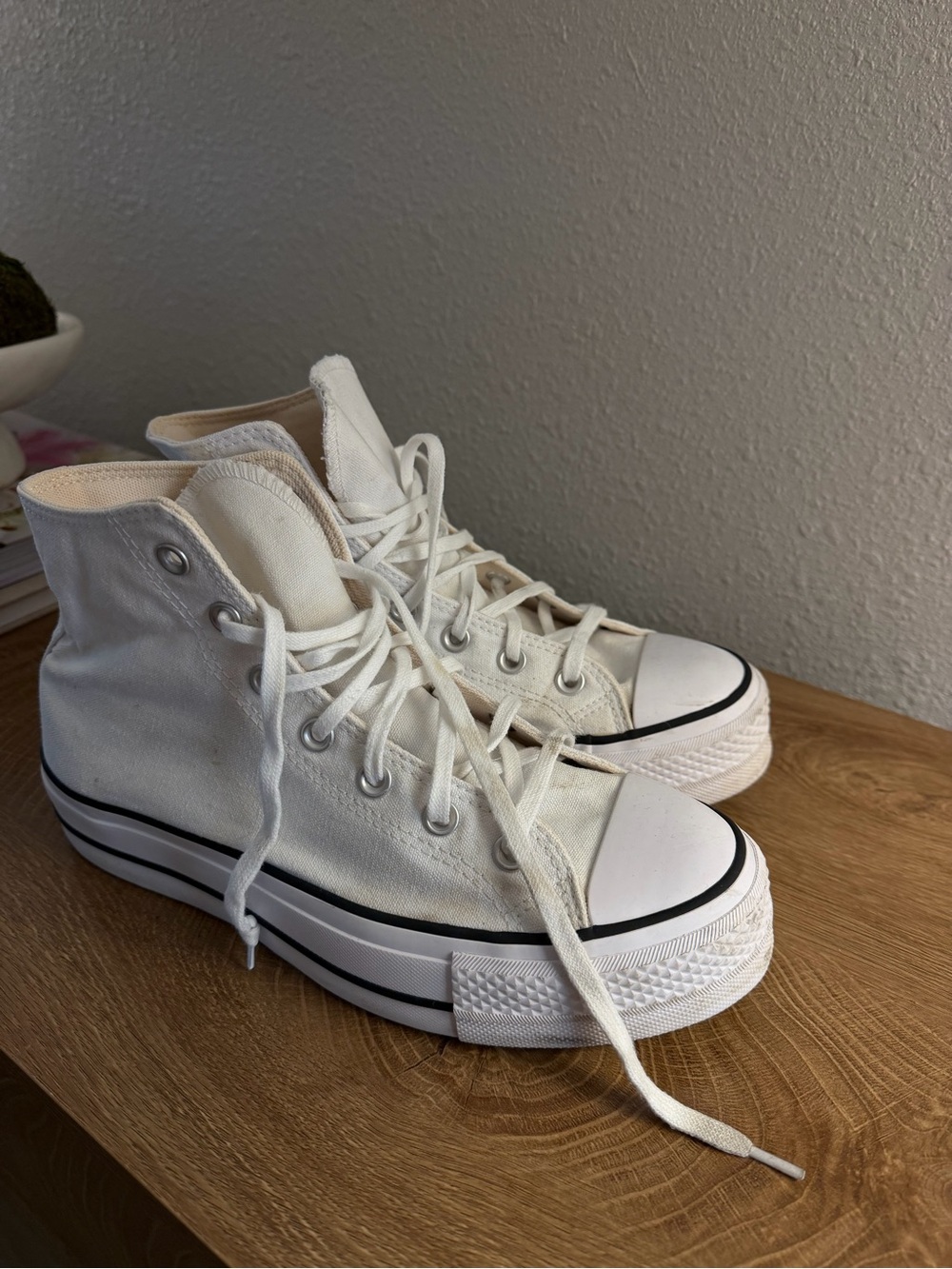 Converse High-Top Canvas Sneakers in Off-White with Black Trim